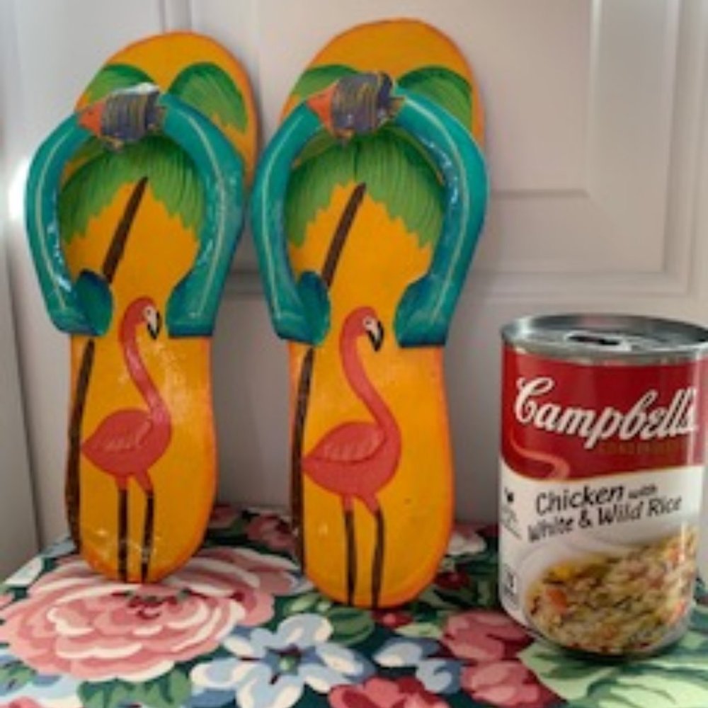 Metal Flip-Flops w Flamingos
